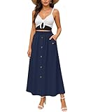 YSYOKOW Women Elastic High Waisted A-Line Midi Skirt Button Front Flowy Long Skirts...