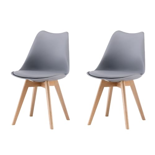Garvis Esszimmerstühle 2er Set mit Massivholz Beinen Sitzpolster aus Kunstleder Gepolsterter Stuhl Küchenstuhl Holz für Schlafzimmer, Wohnzimmer (Grau) Garvis Esszimmerstühle 2er Set mit Massivholz Beinen Sitzpolster aus Kunstleder Gepolsterter Stuhl Küchenstuhl Holz für Schlafzimmer, Wohnzimmer (Grau)
