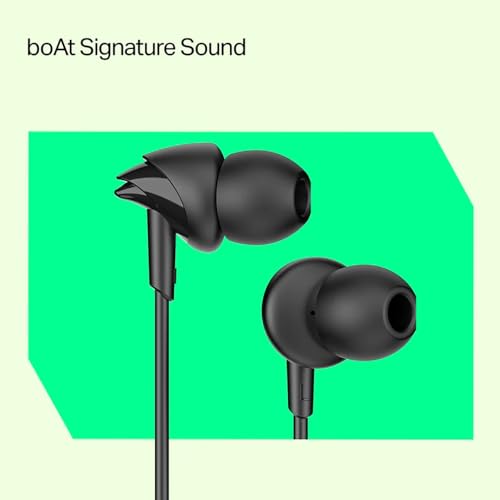Image of boAt BassHeads 212L Wired in-Ear Earphones with 10mm Drivers, Deep Bass, in-Line Mic, 3.5mm L-Shaped Jack, 120cm Durable Cable, Comfortable ABS Eartips, Universal Compatibility (Active Black)