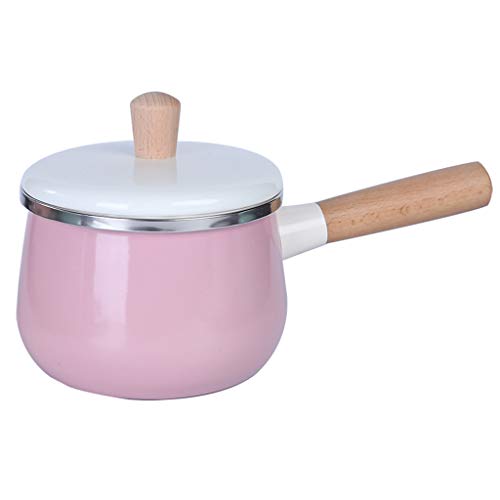 ZHZXBDGQ Olla esmaltada, cacerola, salsa de frijoles, leche, alimentos, fideos, olla de cocina estilo japonés con mango de madera, color rosa