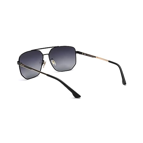 Image of Police Eyewear | Smoke Gradient Lens Hexagon Sunglass | Full Rim | Shiny Black-Shiny Light Gold Frame With 100% U.V. Protection | Men Sunglasses | Large Size | Splb36K61304Sg