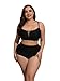 Yomoko Women's Plus Size High Waist Bandage Bikini Sets Chic Swimsuit Retro Bathing Suit L Black