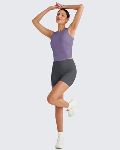 Image of G4Free Skimetic Workout Tank Tops for Women Side Ruched Sleeveless High Neck Crop Top Summer Athletic Gym Shirts