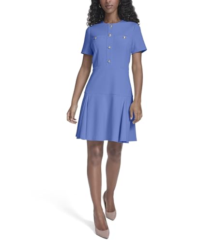Image of Tommy Hilfiger Women's Short Sleeve Button Front Sparkle Boucle Knit Fit and Flare Mini Dress