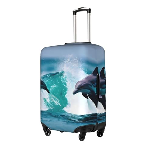 Dolphins In The Sea 1 Tsa Approved Luggage Cover For 18-32 Inch Suitcases Scratch-Resistant Stretch Luggage Cover2