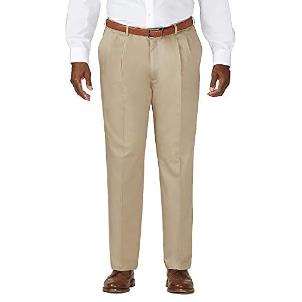 Haggar Herr arbete till helgen ingen strykning veckad front byxa med dold expanderbar midja, Khaki, 44W X 32L