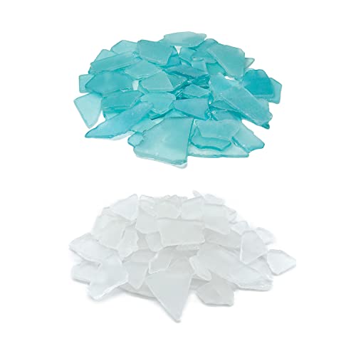 Cys Excel Sea Glass 32 Ounces Light Blue & Clear Mix | Multiple Color Choices Crushed Glass Vase Filler | Aquarium Nautical Décor For Art Crafts Flat Frosted Dyed Color Stone #TOP1