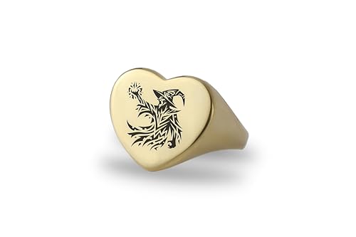 Bague cosplay du sorcier personnalisée en or gravé avec motif cœur magique