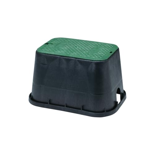 Teal Turtle Rectangular Valve Box with Cover, 12 x 17 x 12 Inch Structural Foam Polyethylene Sprinkler Valve Box, Locking Latch Lid, UV Inhibitor, Tapered Body, Black Box with Green Cover