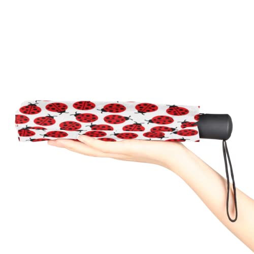 cfpolar Funny Ladybug Pattern Umbrella, UV Sun Umbrella Compact Folding Travel Umbrella Auto Open & Close, Windproof Rainproof 8 Ribs UV Protection Parasol with Black Anti-UV Coating - Thumbnail 6