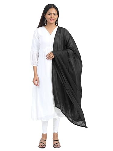 Image of Miraan Solid Pure Cotton Dupatta with Pom Pom Border, 2.25 meters length (DUPCOTTON)