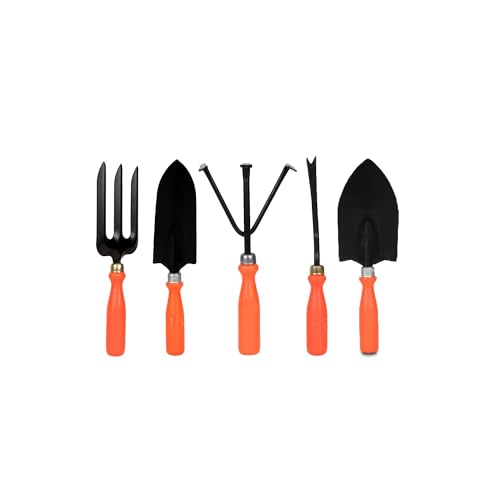 Image of Ocean Mart- Gardening Hand Tools Set - 5 Pieces (Cultivator, Big and Small Trowel, Weeder, Fork) | Tools for Home Garden | Durable Plant Tool Kit | Farming Tools