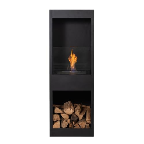 Chimenea de etanol Independiente, Estufa de bioetanol de combustión Limpia con Tanque de 2 l, 4 Horas de Tiempo de combustión, Gran Chimenea de bioetanol de 120 cm de Altura, Color Negro Mate