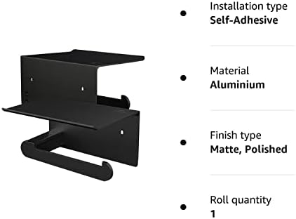 FARKAA Black Toilet Roll Holder with Shelf-Toilet Paper Holder Made of Aluminium- Two Way Installation Toilet Roll Holder Wall Mounted - Toilet Roll Holder for Bathroom Toilet Kitchen (BLACK)