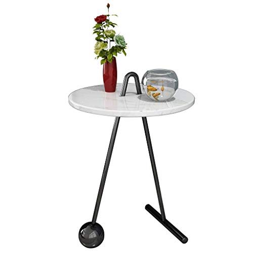 Table basse ronde en marbre blanc 17,7 pouces pour salon moderne - 2