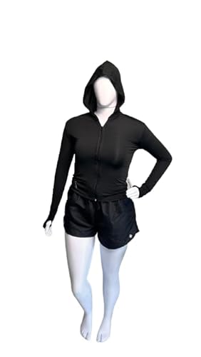 Jaqueta feminina com capuz, ziper e dedeira poly uv fitness Tamanho:P;Cor:Preto
