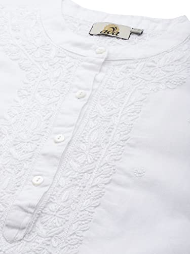 Image of Ada Hand Embroidered Lucknowi Chikankari Cotton Top for Women A911233 | Lucknowi Short Kurta Kurti Tunic Casual Wear Ethnic Wear Chikan Work Straight handcrafted top Kurti for Office