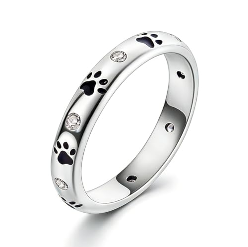 JMDAZZL Cat Dog Paw Print 925 Sterling Silver Ring for Women Puppy Claw With Cubic Zirconia Stackable Rings for Womens Jewelry Gift (7)