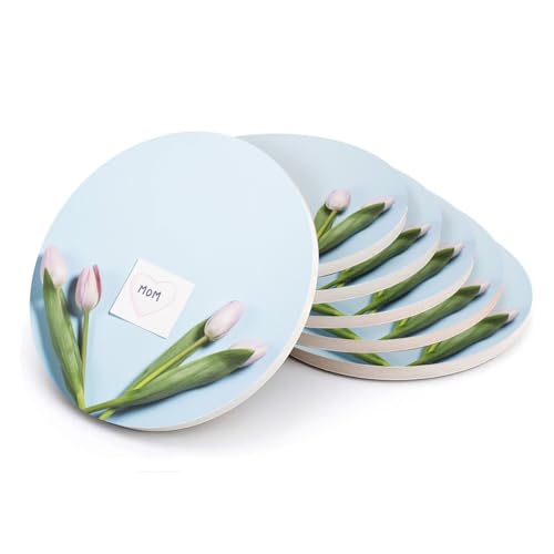 Sous-verre ronds en céramique tulipes : cadeau maman chic