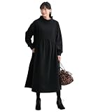[ニッセン] ワンピース レディース 【マタニティウェア・授乳服】 あったか裏起毛 ウエストギャザーモックネック（産前・産後） 黒 マタニティ4L