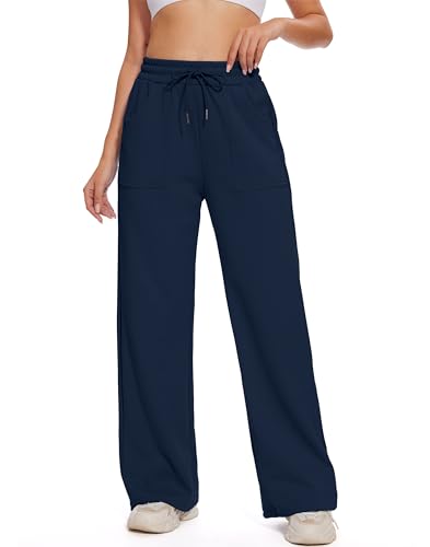 M MOTEEPI Womens Fleece Wide Leg Sweatpants Baggy High Waisted Winter Sweats Pants Straight Legs Athletic Pants with Pockets