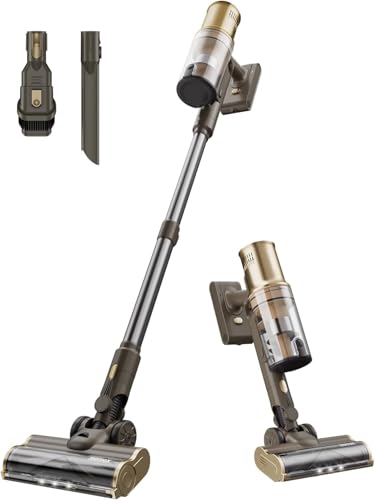 momax Vacuum Cleaner for Home - Cordless Upright Vacuum Cleaner with Powerful Suction, Rechargeable, Lightweight, 50 Mins Runtime for Carpet, Hard Floors, Pet Hair, Dog Hair, Cat Litter Gold & Black