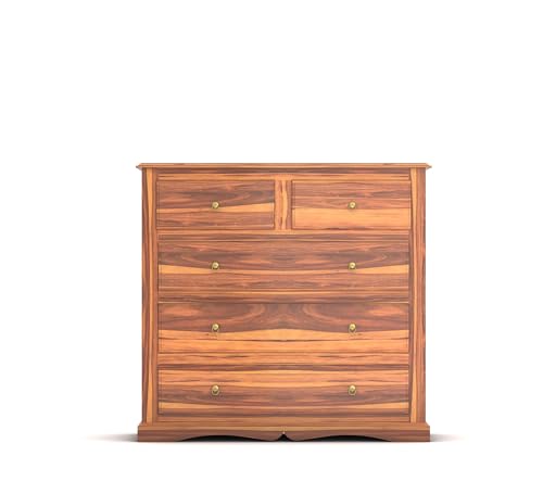 Image of Sheesham Wooden Chest of Drawer for Living Room | Solid Wood Dresser Storage for Bedroom with 5 Drawer | Rosewood Cabinet Storage (Teak)