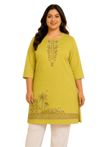 Image of RYSH Women's Plus Size Printed Kurta | Round Neck | 3 /4 Sleeve | Relaxed Fit