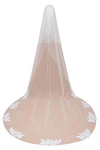 MisShow Wedding Veil Comb Bridal Cathedral Veil Two Tiers Veil Wedding Hair Comb for Brides