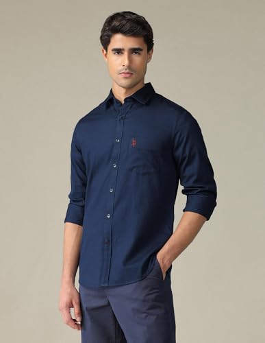 Image of U.S. Polo ASSN. Solid Tailored Fit Cotton Shirts for Men - 100% Cotton, Full Sleeve Mens Casual Shirts