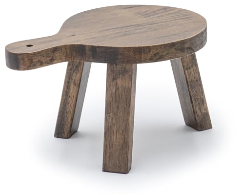 Red Co 6 inch Tall Mini Round Boho Chic Tabletop Sustainable Rubberwood Stool Display Stand Casual Country Potted Plant Holder Brown