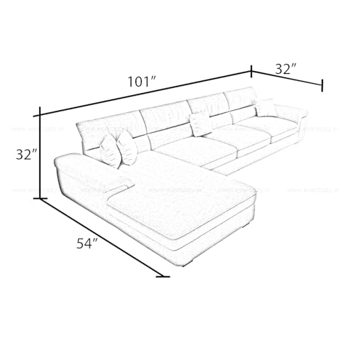 Image of Italino 5 Seater Luxurious L Shape Fabric Sofa Set (Left Side Lounger, Aqua Blue) | 5 to 6 Person Wooden Corner Sofa Couch for Living Room Bedroom Home Hall Furniture