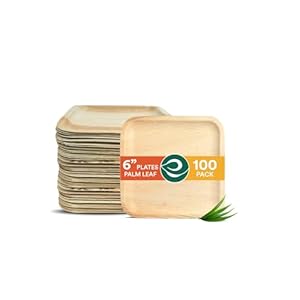 ECO SOUL 100% Compostable Biodegradable Disposable Palm Leaf Plates (100, 6″ Square Plates)