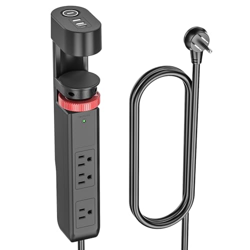 Desk Clamp Power Strip with 20W USB PD Fast Charging 1020J Surge Protector Under Desk Power Strip 6 Outlets & 3 USB Ports No-Drill Mount Hub with 45 Flat Plug 6FT Cord ETL Listed