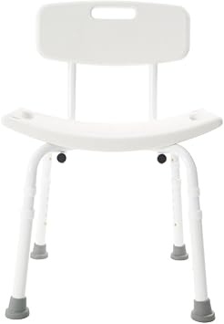 VMS Shower Chair with Back, White | Anti Slip, Adjustable Height, Medical Grade Bath and Shower Chair for Elderly and Disabled | Lightweight, Fits Most Shower and Bathtub Sizes