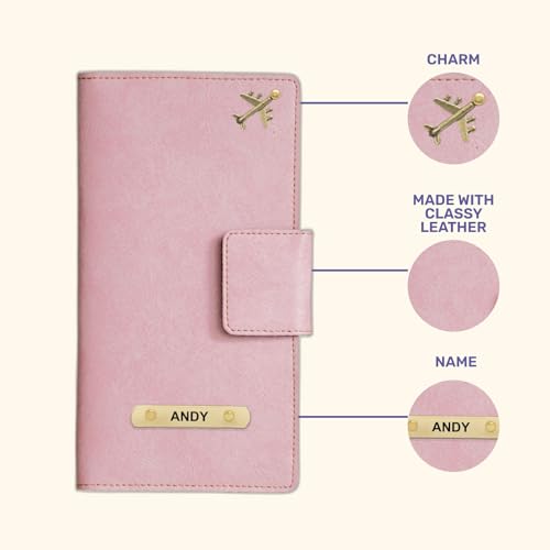 Image of Customized Travel Wallet with Name Engrave | Personalised Passport Holder for Women | Customised Passport Cover for Men and Women | Travel Organizer Gift Wallet (Pink)