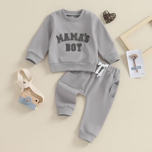 Toddler Baby Boy Fall Winter Outfits Mamas Boy Sweatsuit Letter Embroidery Sweatshirt And Pants Set 2 Piece Clothing2