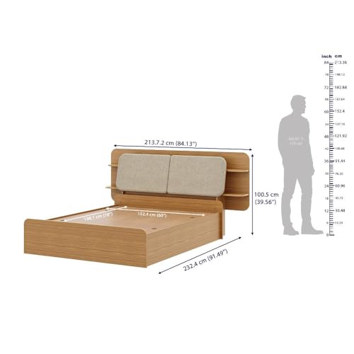 Image of Wakefit Bed | 3 Yr Warranty | Bed Queen Size, Storage Box, Foam-Cushioned Upholstery Headboard with Storage, Density: 680-750 kg /m, Fits Mattresses Up to 8 inches (Scandi 78x60- UT)