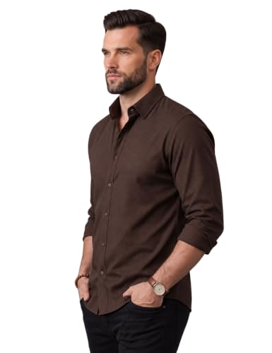 Image of NexaFlair Men's Regular Fit Solid Pattern Laffer Cotton Shirt with Long Sleeve Collared Neck Standard Length and Button Down Closure Type | Mens Casual Shirts | Man's Formal Shirts
