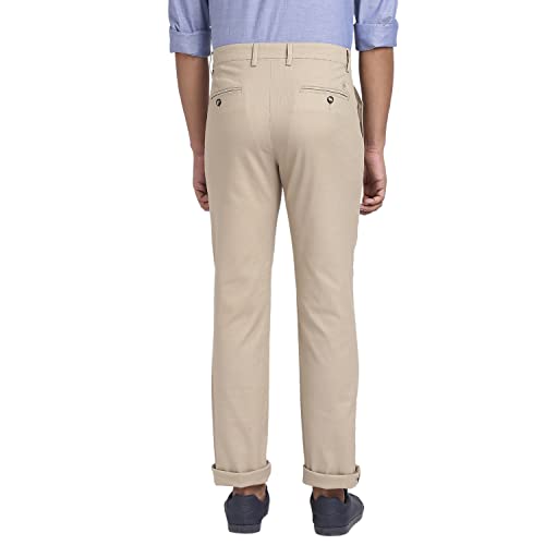 Image of Colorplus Men's Cotton Blend Solid Piece Dyed Pattern Tailored Fit Flat Front Casual Trouser