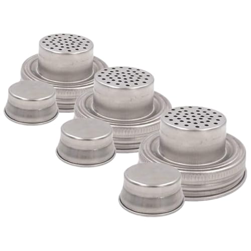 BRIGHTFUFU Set of 3 Jar Shaker Lids Stainless Steel Covers for Jars Non-slip Edges Easy to Clean Design