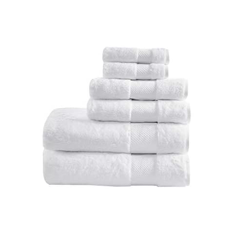 MADISON PARK SIGNATURE Turkish 100% Cotton 600Gsm Luxury Premium Thick Soft Abosorbant Hotel Bathroom Towel Set Shower Hand Face Washcloths, Assorted Sizes, White 6 Piece Cover