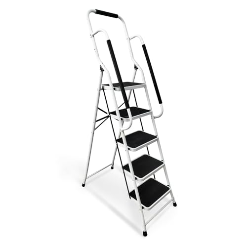 Escabeau avec Main Courante BM TOOLS BMT-ESC-5-MC, 5 marches - Échelle intérieur et à l'extérieur