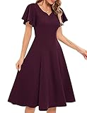 HomRain Women's Cocktail Party Evening Dress for Wedding Guest Semi Formal Fit and Flare Elegant Dress for Graduation Casual Modest Prom Midi Dresses with Sleeves, Burgundy M