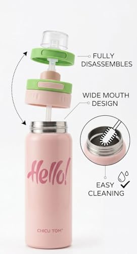 Image of Water Bottle with Straw Lid | Leakproof BPA Free Sipper Bottle for Girls and Boys | Reusable Drinking Bottle for School, Gym & Travel (600ml) (Pink)