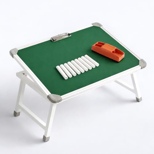 Image of YAJNAS Multipurpose Portable Green Chalkboard Study Laptop Table (15x26 Inch) | Height Adjustable Foldable Lap Desk & Bed Table for Kids, Home, Office, Online Classes & Learning | with Chalk & Duster