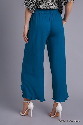 Umgee USA Linen Blend Elastic Waist Ruffle Hem Pants with Pockets3