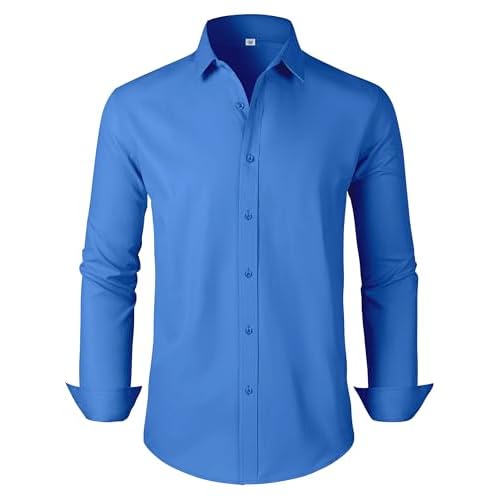 Men's Dress Shirts Regular Fit Solid Long Sleeve Formal Shirt Business Casual Button Down Shirts Large 00097_blue