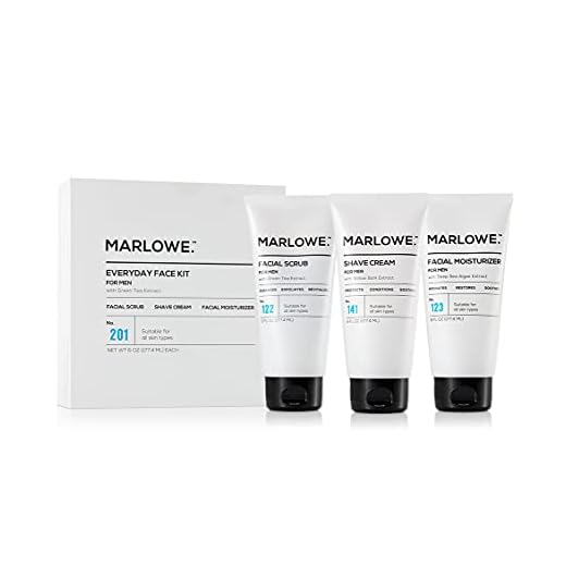 MARLOWE. No. 201 Everyday Face Kit for Men | Men Facial Care Starter Set | Daily Face Scrub, Moisturizer, Shave Cream | Exfoliating Wash, Lotion, Shave Pack with Green Tea Extract | Great Gift