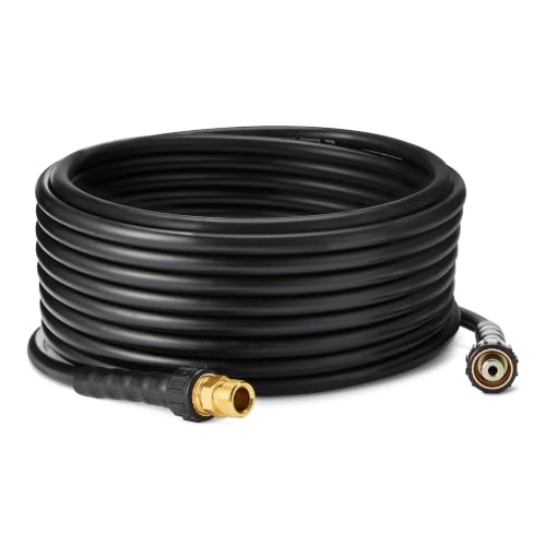 Amazon Basics 50ft Pressure Washer Hose with a M22 Male Thread Fitting 3200 PSI Rating Flexible 3-Layer Design Heavy-Duty Cleaning Durable Black 1-Pack